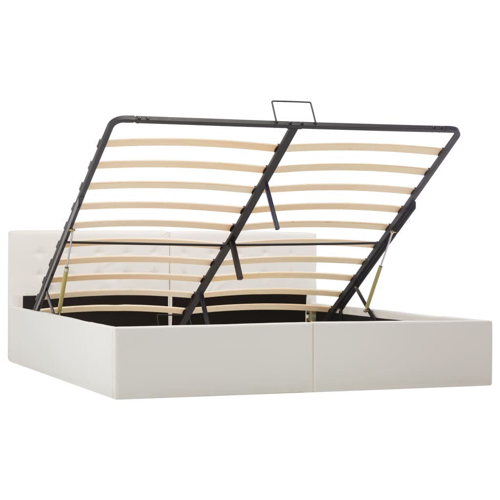 vidaXL Cama canapé hidráulica cuero sintético blanco 180x200 cm