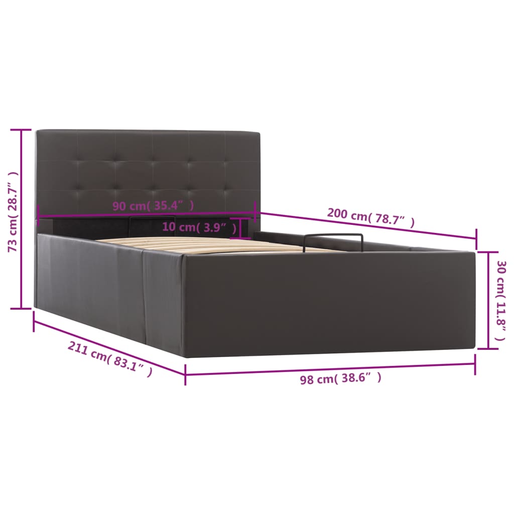 vidaXL Cama canapé hidráulica cuero sintético gris 90x200 cm