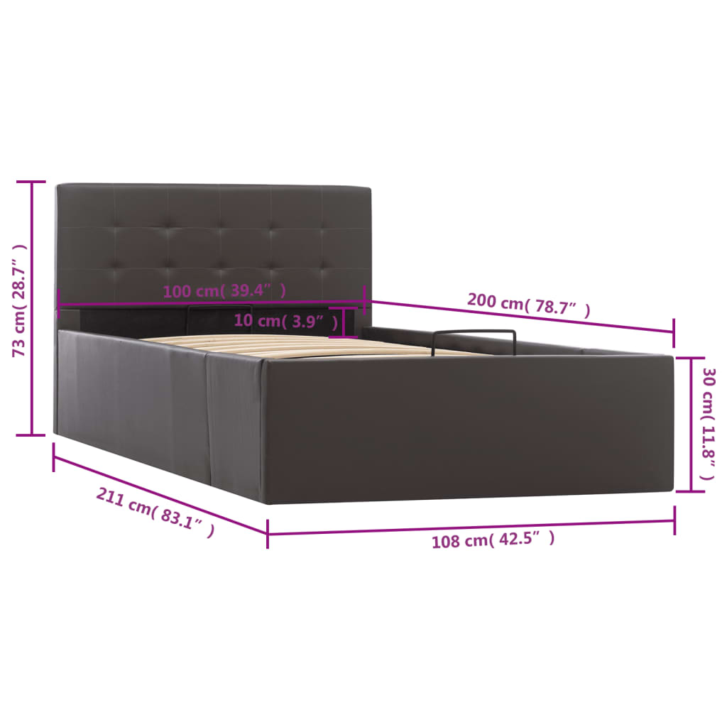 vidaXL Cama canapé hidráulica de almacenaje sin colchón gris 100x200cm