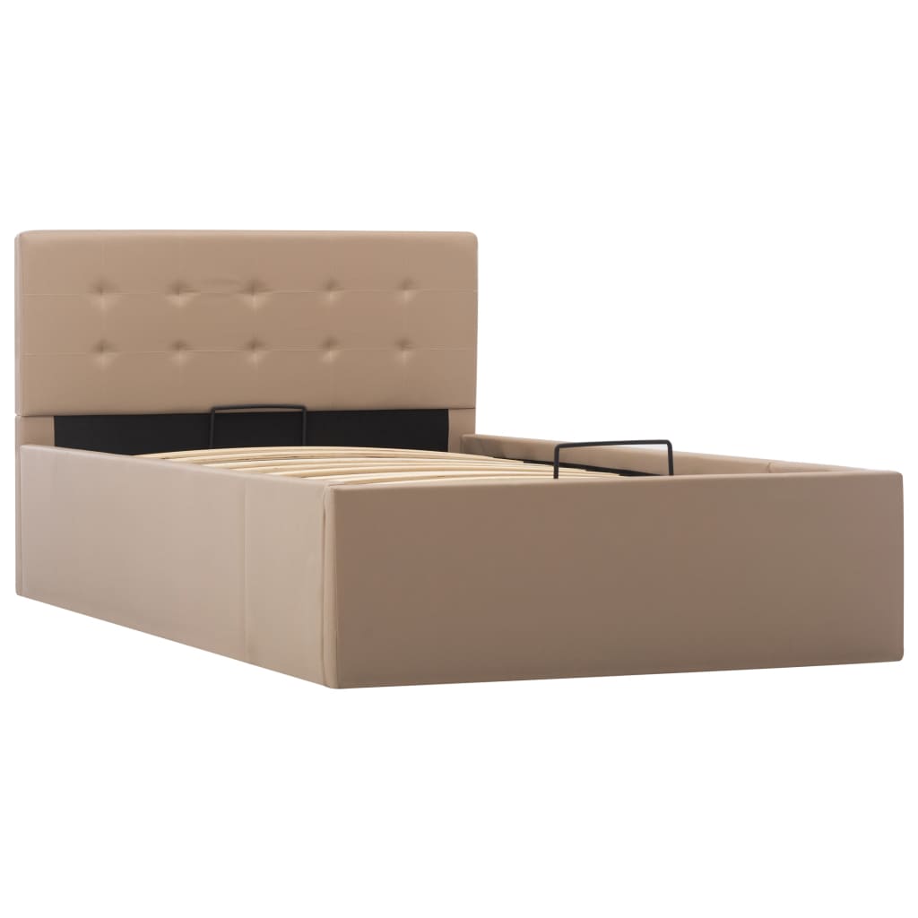 vidaXL Cama canapé hidráulica cuero sintético capuchino 90x200 cm