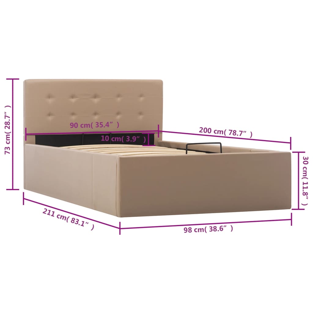 vidaXL Cama canapé hidráulica cuero sintético capuchino 90x200 cm