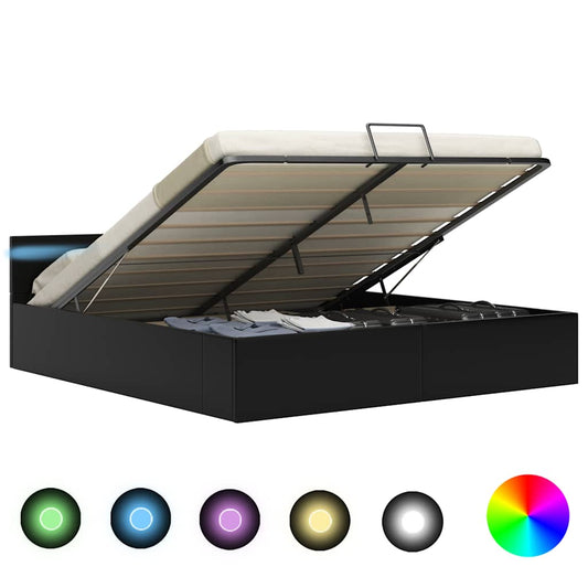 vidaXL Cama canapé hidráulica con LED cuero sintético negra 180x200 cm