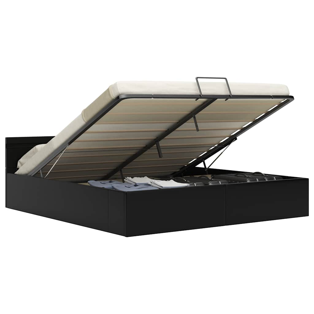 vidaXL Cama canapé hidráulica con LED cuero sintético negra 180x200 cm