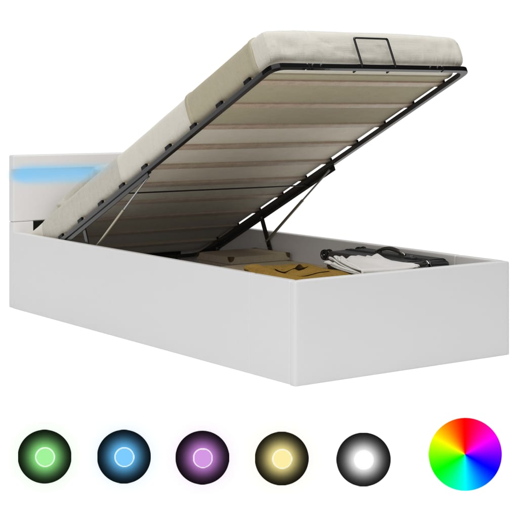 vidaXL Cama canapé hidráulica con LED sin colchón blanco 90x200 cm