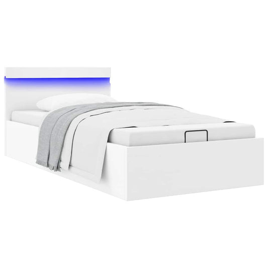 vidaXL Cama canapé hidráulica con LED sin colchón blanco 100x200 cm