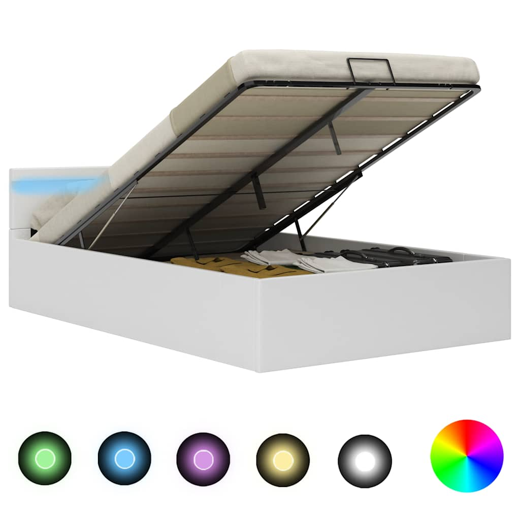 vidaXL Cama canapé hidráulica con LED sin colchón blanco 120x200 cm