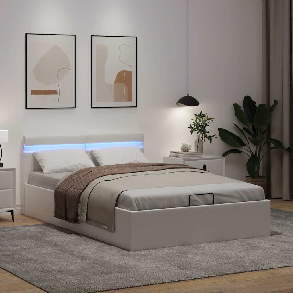 vidaXL Cama canapé hidráulica con LED sin colchón blanco 120x200 cm