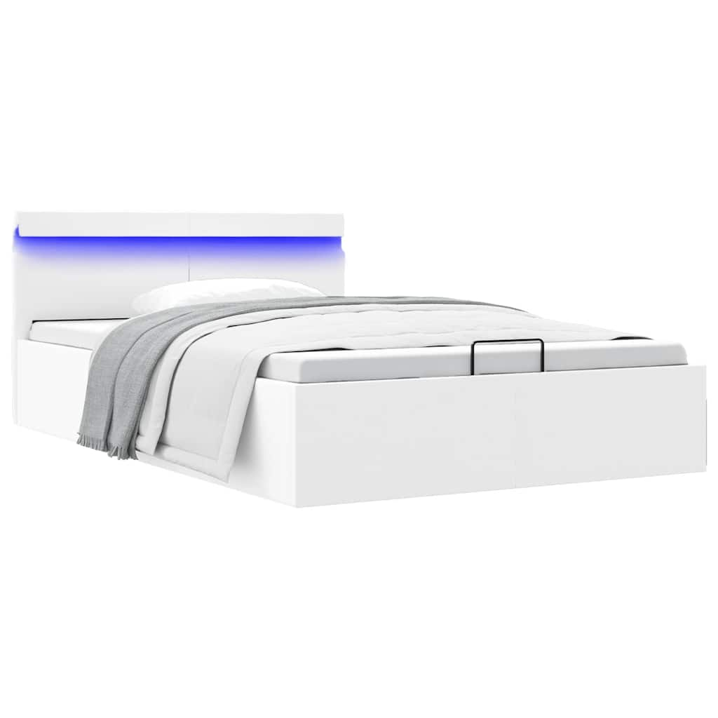 vidaXL Cama canapé hidráulica con LED sin colchón blanco 120x200 cm