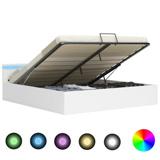 vidaXL Cama canapé hidráulica con LED sin colchón blanco 160x200 cm