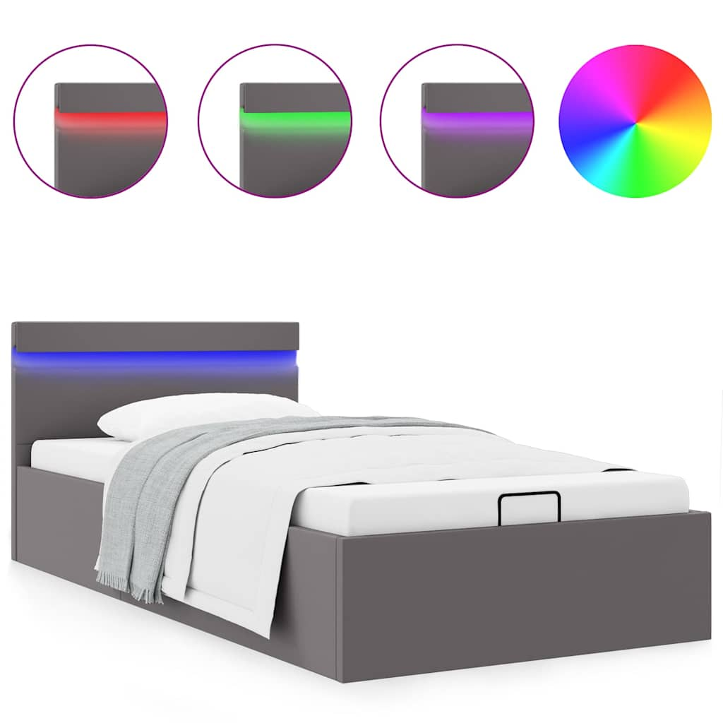 vidaXL Cama canapé hidráulica con LED cuero sintético gris 100x200 cm