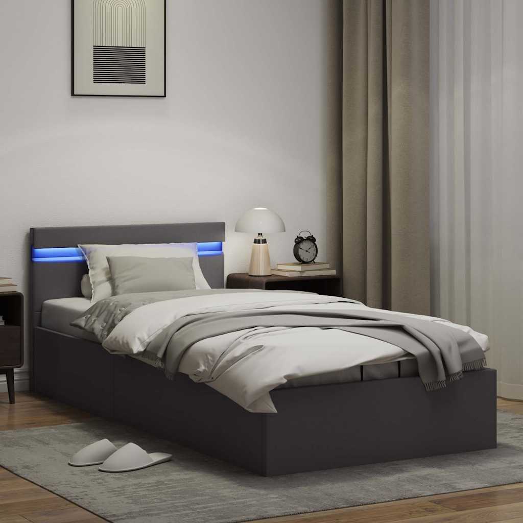 vidaXL Cama canapé hidráulica con LED cuero sintético gris 100x200 cm