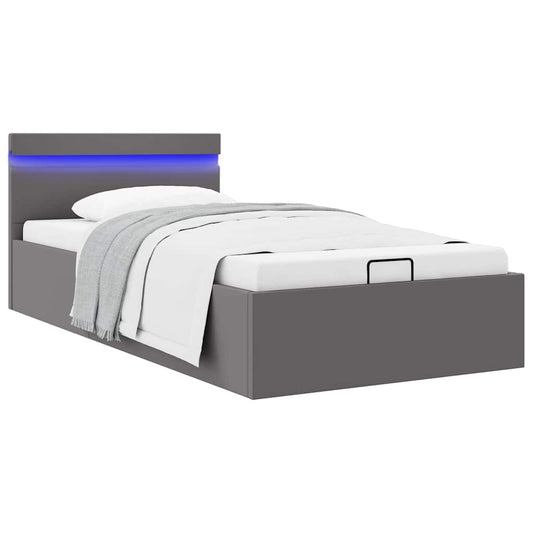 vidaXL Cama canapé hidráulica con LED cuero sintético gris 100x200 cm