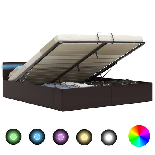 vidaXL Cama canapé hidráulica con LED cuero sintético gris 160x200 cm