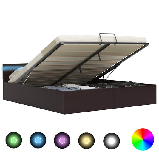 vidaXL Cama canapé hidráulica con LED cuero sintético gris 180x200 cm