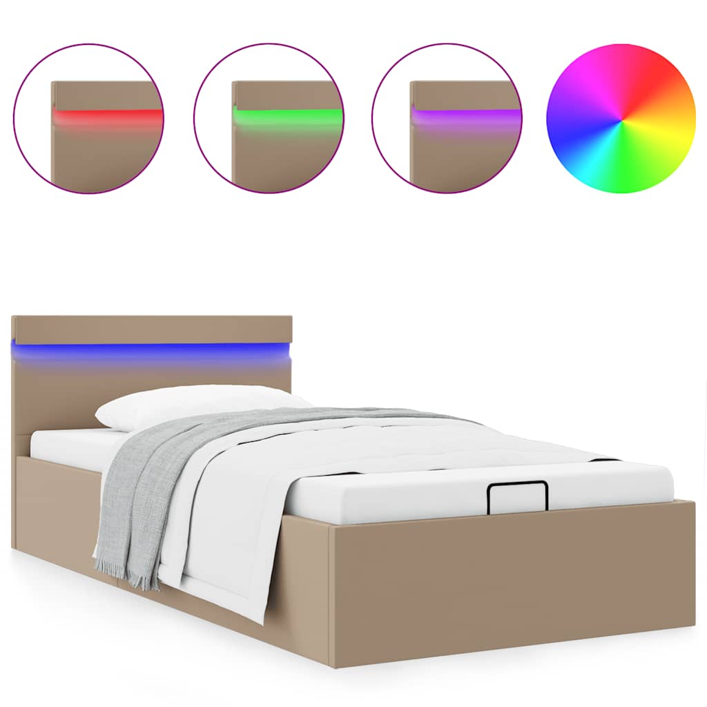 vidaXL Cama canapé hidráulica LED cuero sintético capuchino 100x200 cm