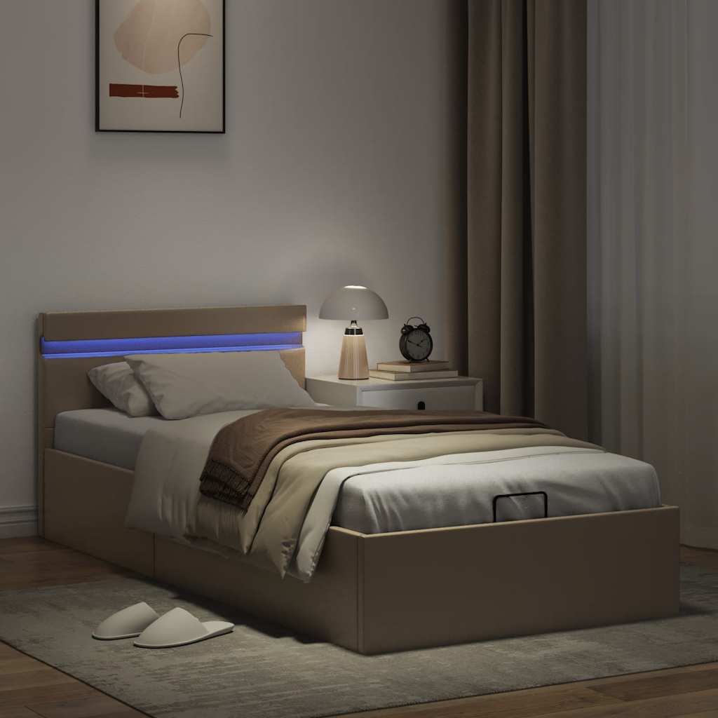 vidaXL Cama canapé hidráulica LED cuero sintético capuchino 100x200 cm