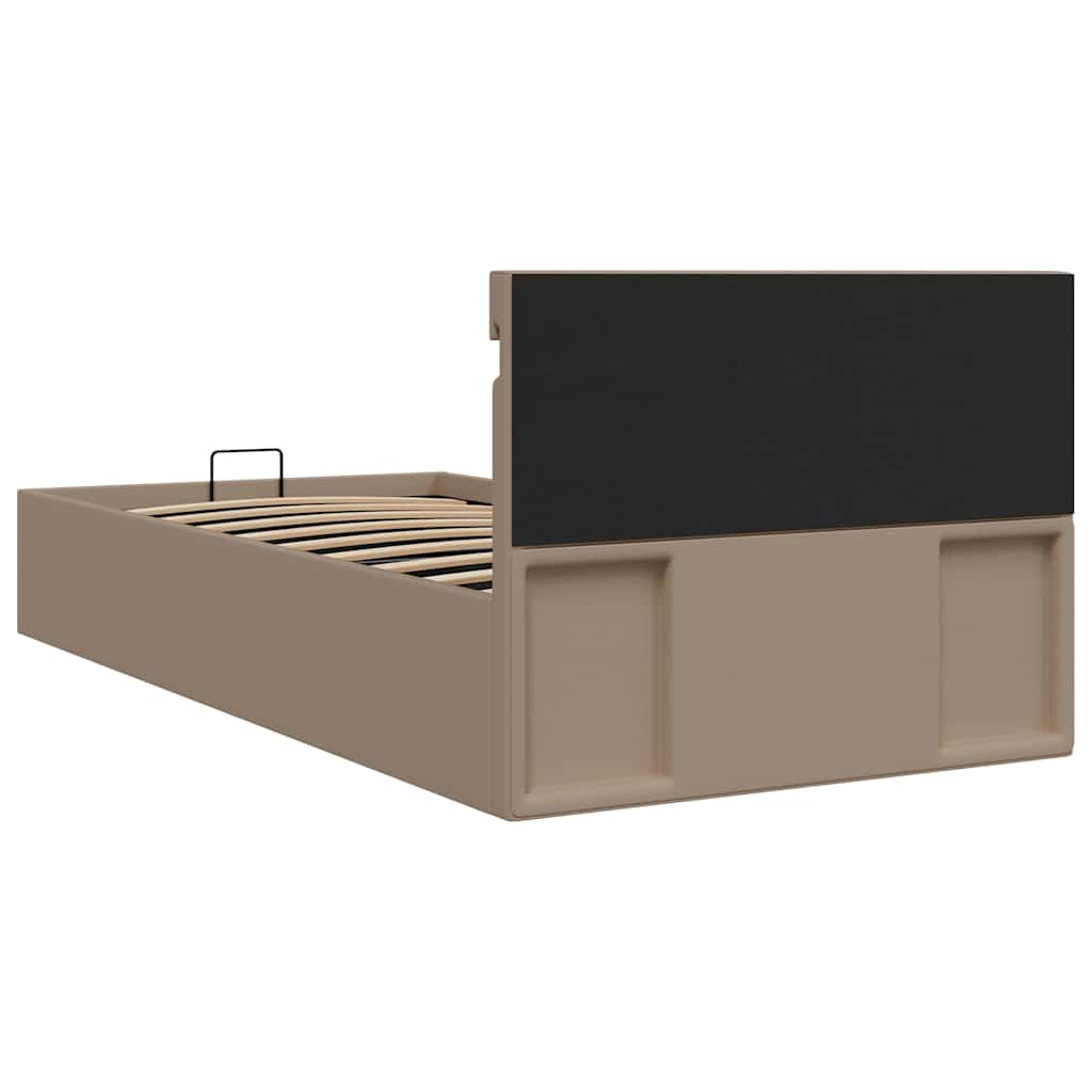 vidaXL Cama canapé hidráulica LED cuero sintético capuchino 100x200 cm