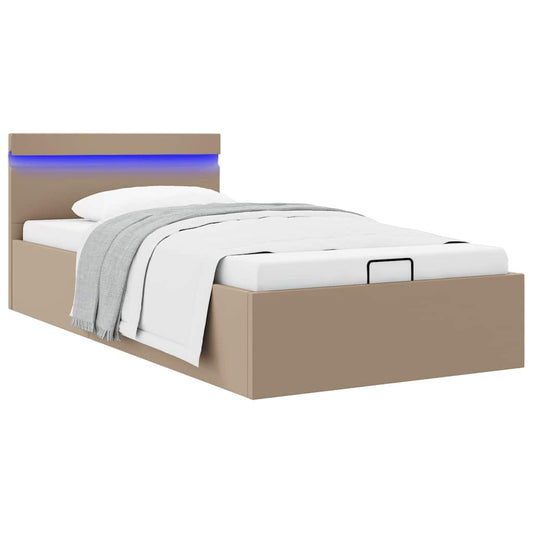 vidaXL Cama canapé hidráulica LED cuero sintético capuchino 100x200 cm