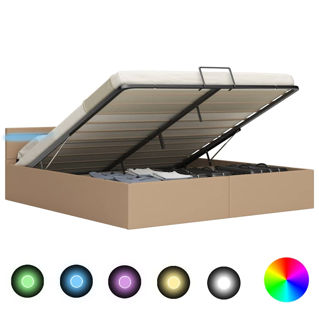 vidaXL Cama canapé hidráulica LED cuero sintético capuchino 180x200 cm