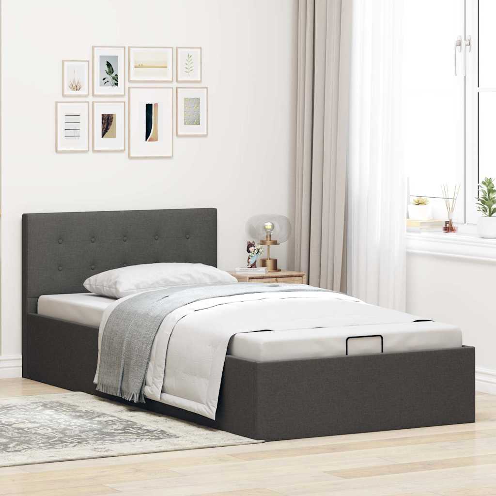 vidaXL Cama canapé hidráulica almacenaje tela gris oscuro 100x200 cm