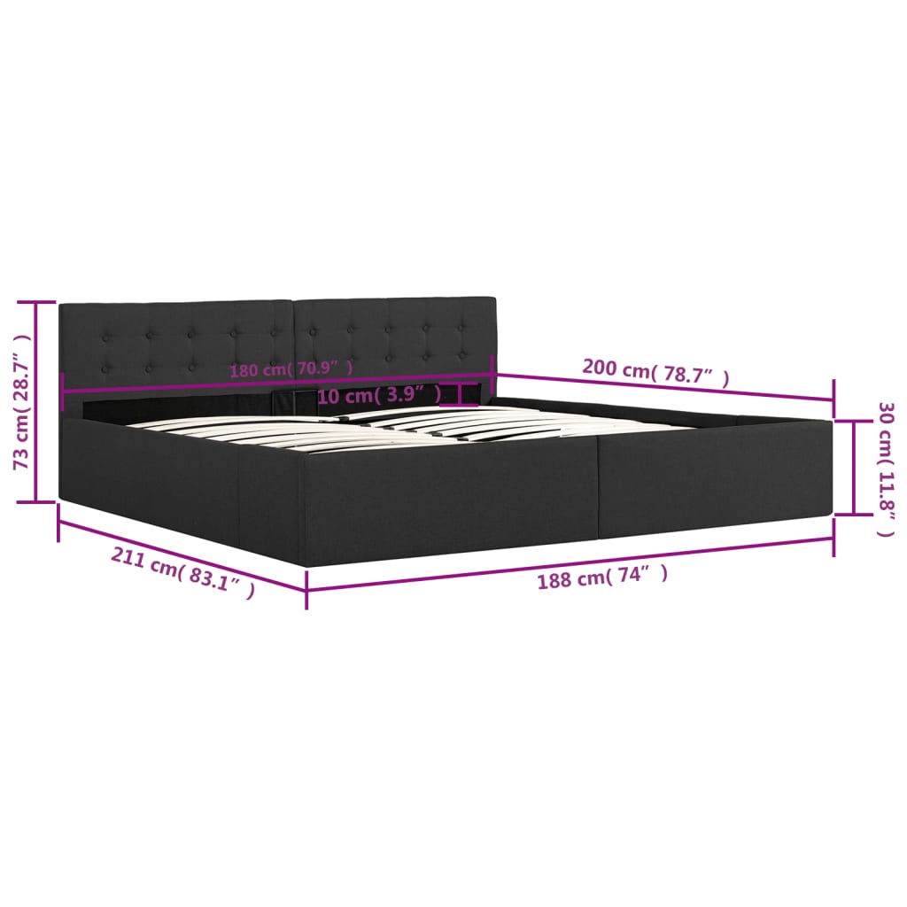 vidaXL Cama canapé hidráulica de almacenaje sin colchón gris 180x200cm