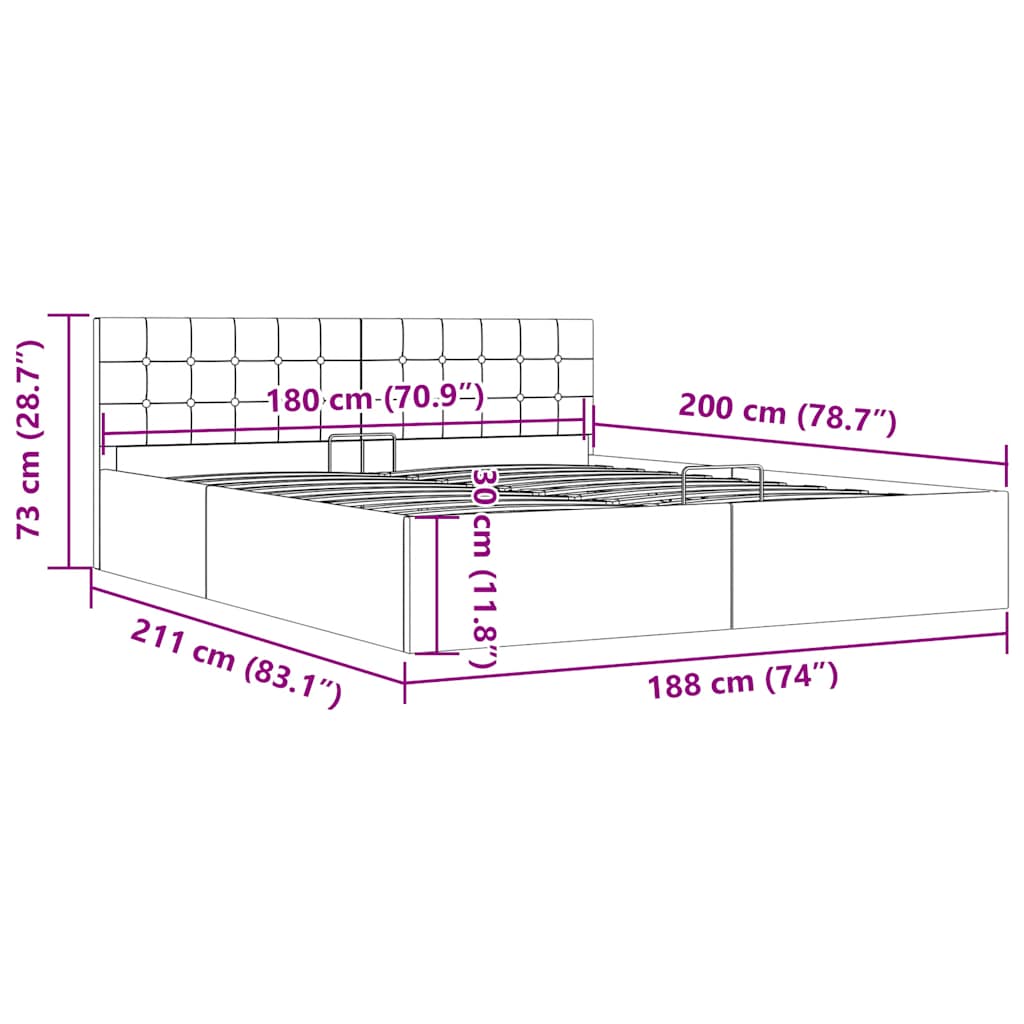 vidaXL Cama canapé hidráulica de almacenaje sin colchón gris 180x200cm