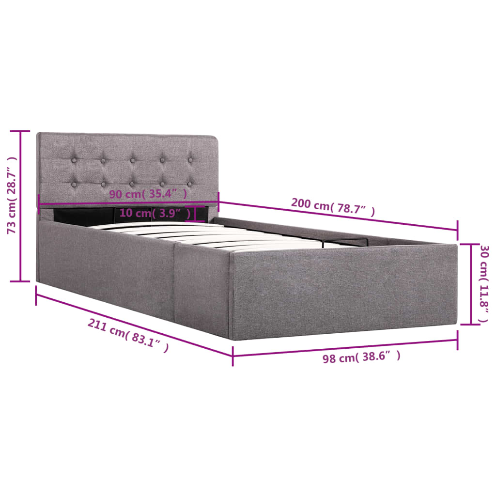 vidaXL Cama canapé hidráulica de almacenaje sin colchón taupe 90x200cm