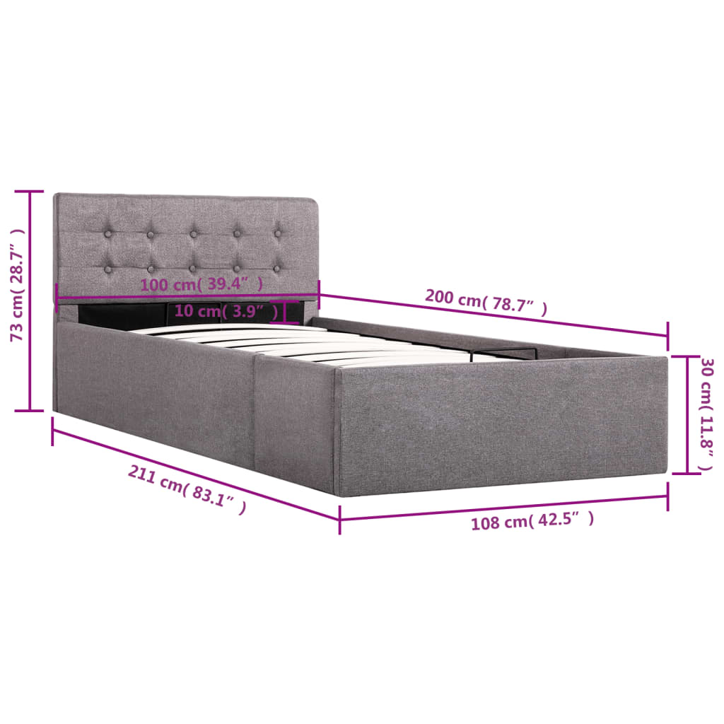 vidaXL Cama canapé hidráulica almacenaje sin colchón taupe 100x200cm