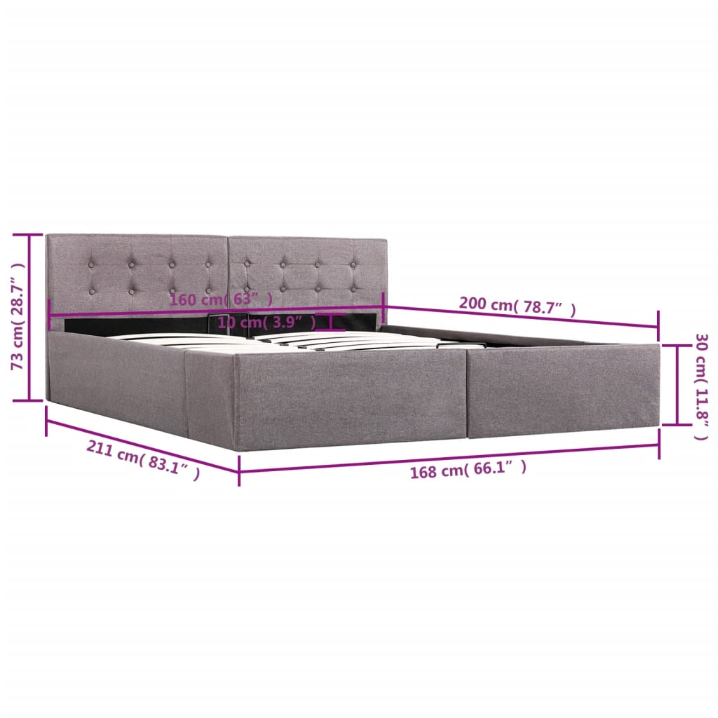 vidaXL Cama canapé hidráulica almacenaje sin colchón taupe 160x200 cm