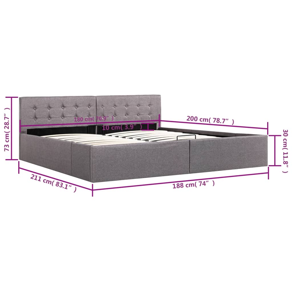 vidaXL Cama canapé hidráulica almacenaje sin colchón taupe 180x200 cm