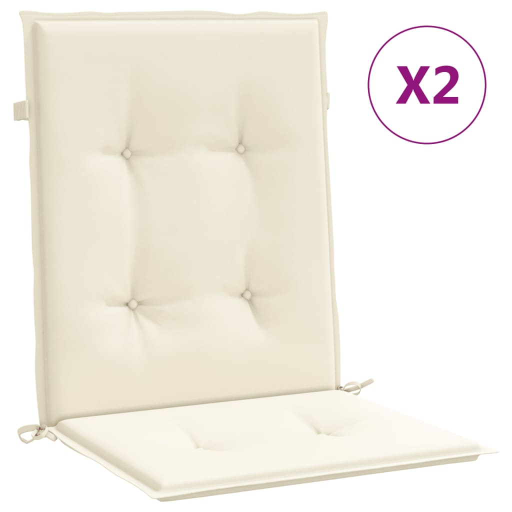 vidaXL Cojín silla jardín respaldo bajo 2 uds tela Oxford crema