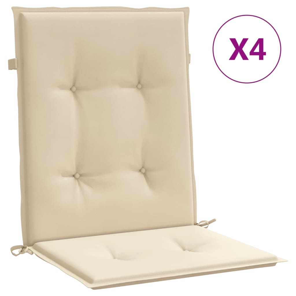 vidaXL Cojín de silla de jardín respaldo bajo 4 uds tela Oxford beige