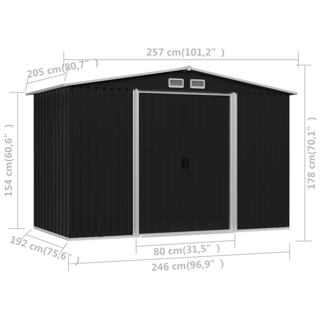 vidaXL Caseta de jardín de acero gris antracita 257x205x178 cm