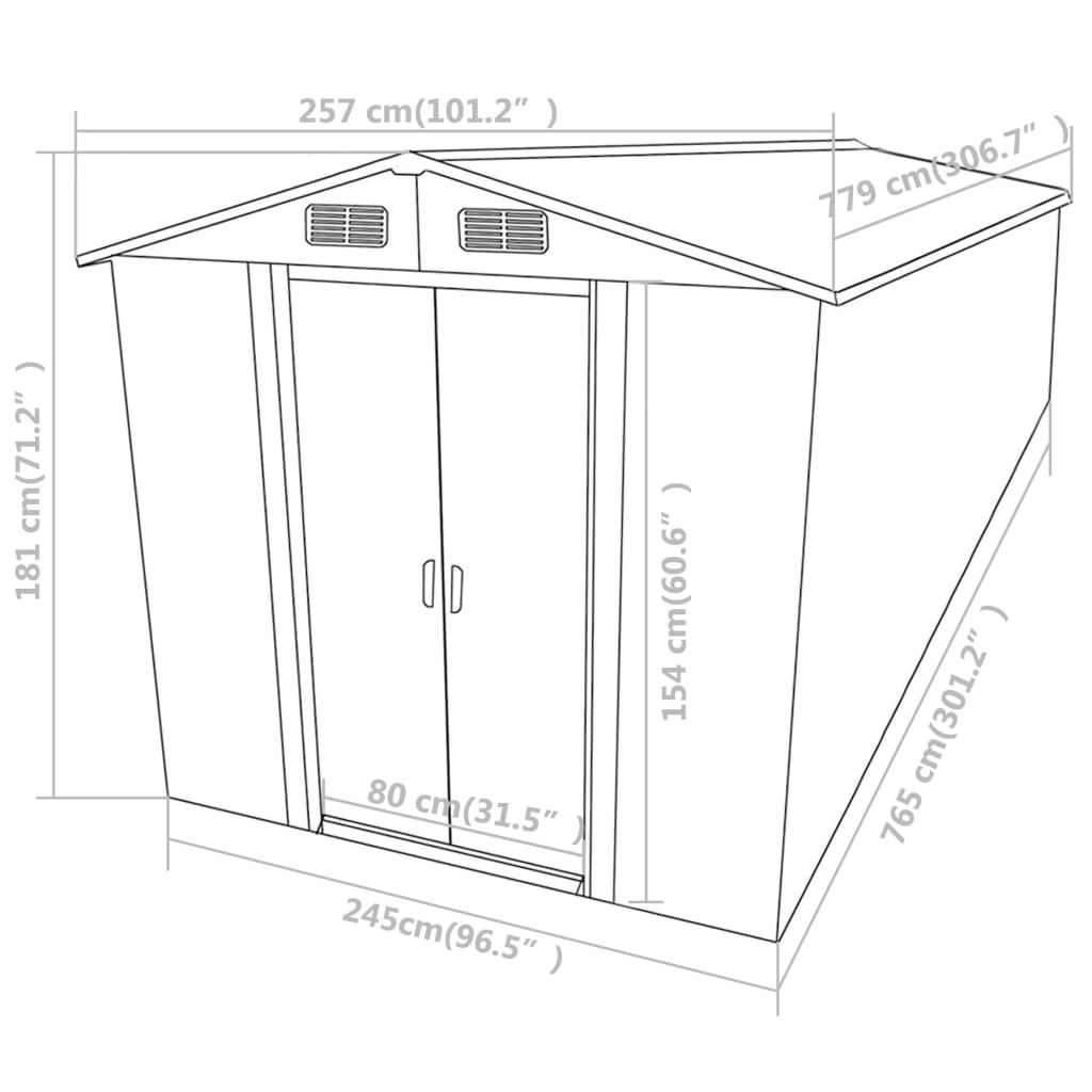 vidaXL Cobertizo de jardín acero galvanizado marrón 257x779x181 cm