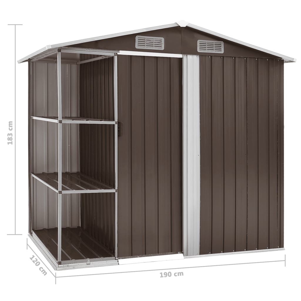 vidaXL Cobertizo de jardín con estantería hierro marrón 205x130x183 cm