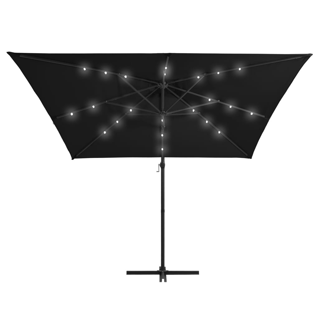 vidaXL Sombrilla voladiza con luces LED y poste acero negro 250x250 cm