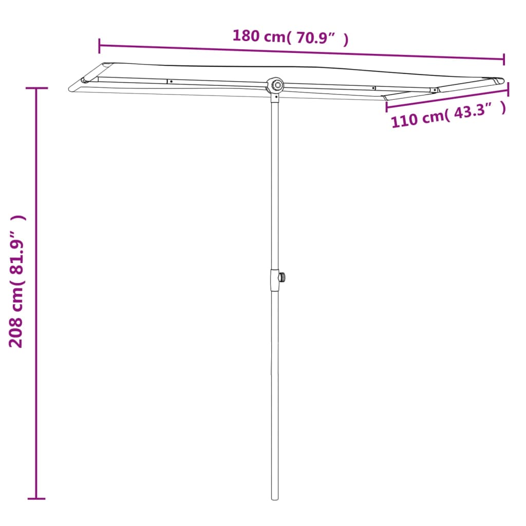 vidaXL Sombrilla de jardín con palo de aluminio verde 180x110 cm