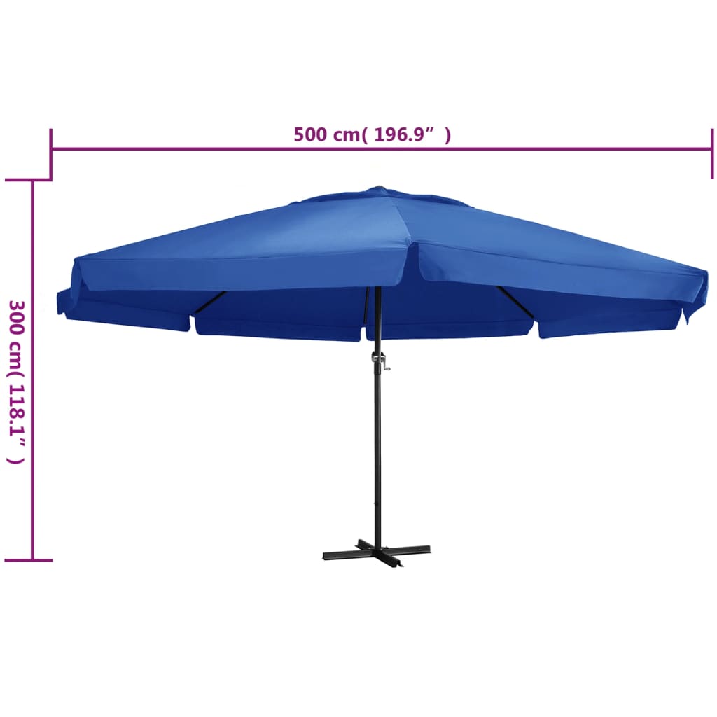 vidaXL Sombrilla de jardín con palo de aluminio azul azure 500 cm