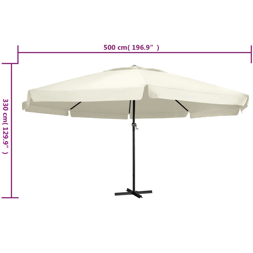 vidaXL Sombrilla de jardín y palo de aluminio blanco arena 600 cm