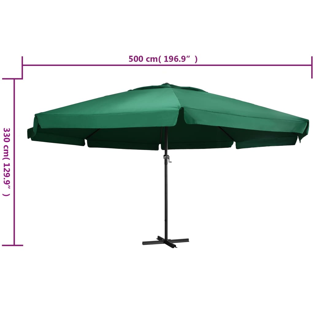 vidaXL Sombrilla de jardín con palo de aluminio verde 600 cm