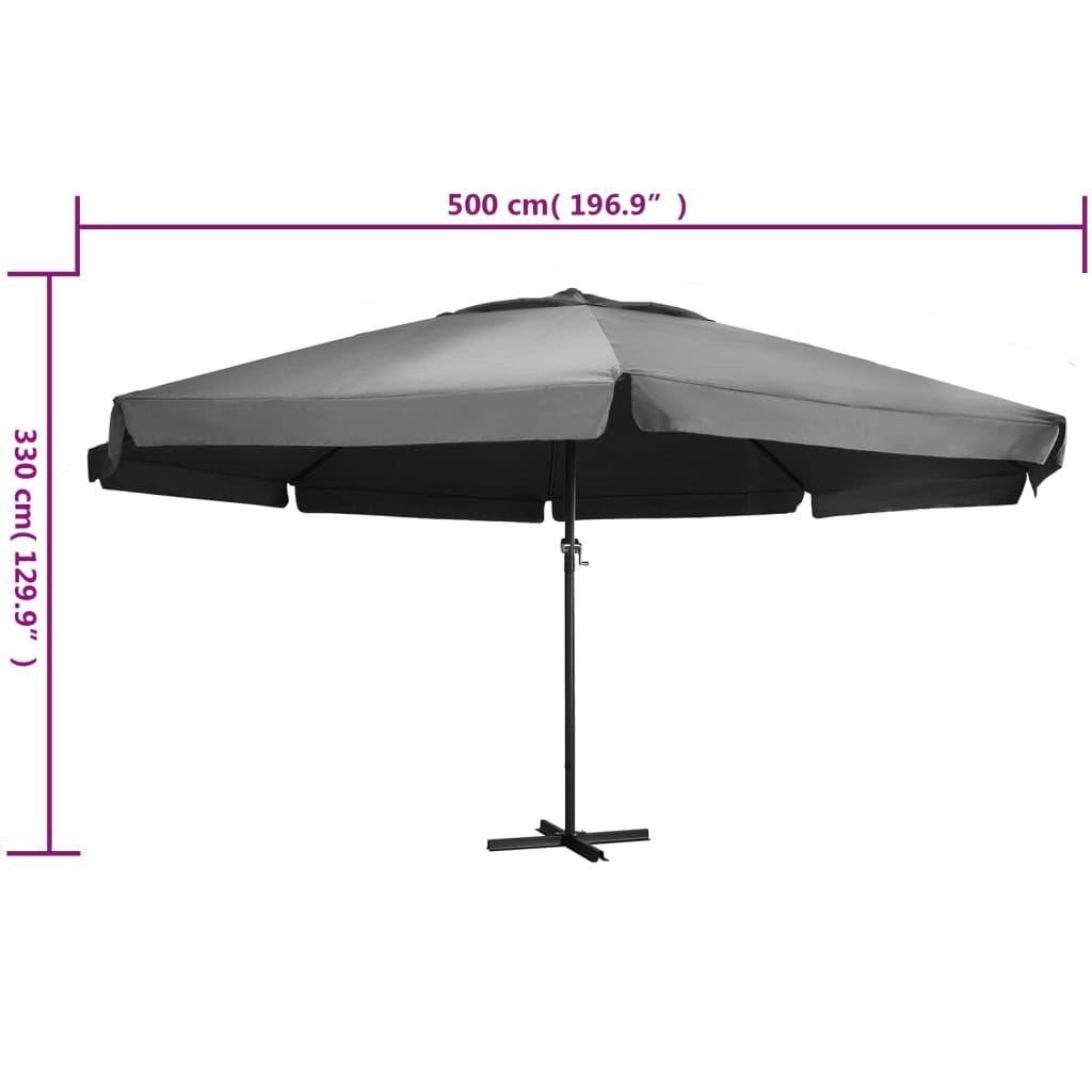 vidaXL Sombrilla de jardín palo de aluminio gris antracita 600 cm