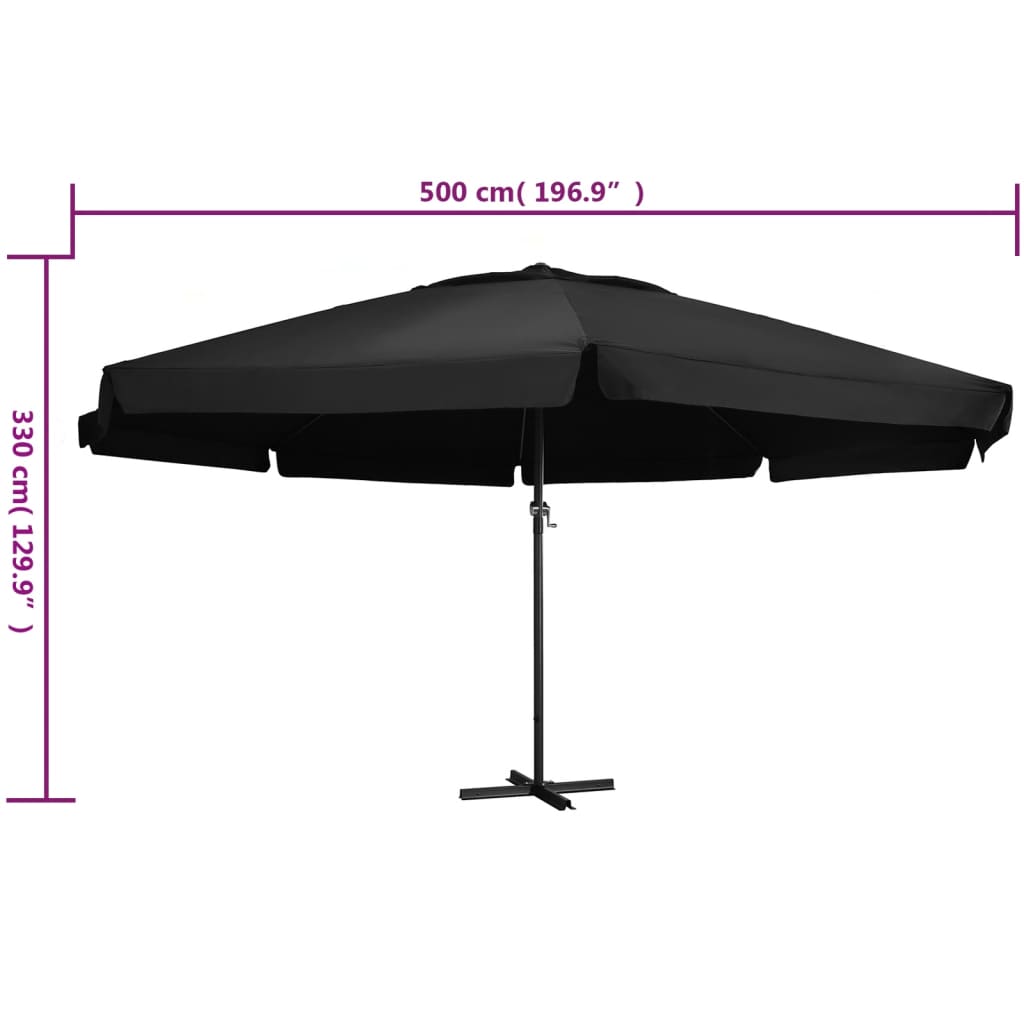 vidaXL Sombrilla de jardín con palo de aluminio negra 600 cm