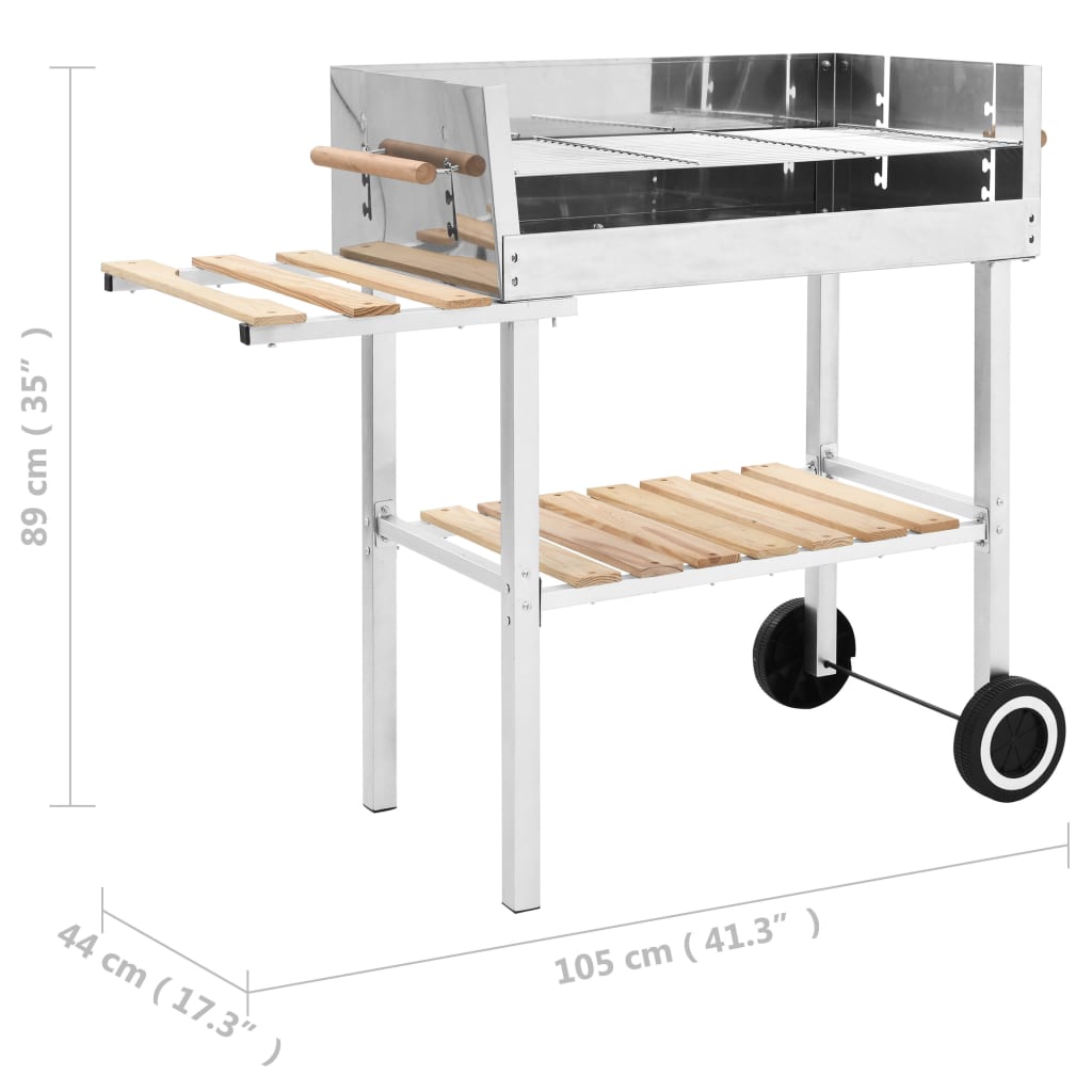 vidaXL Barbacoa de carbón portátil XXL acero inoxidable con 2 estantes