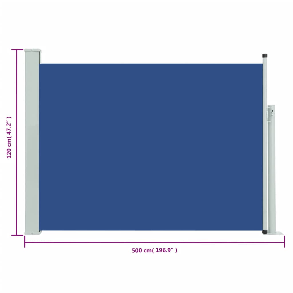 vidaXL Toldo lateral retráctil de jardín azul 120x500 cm