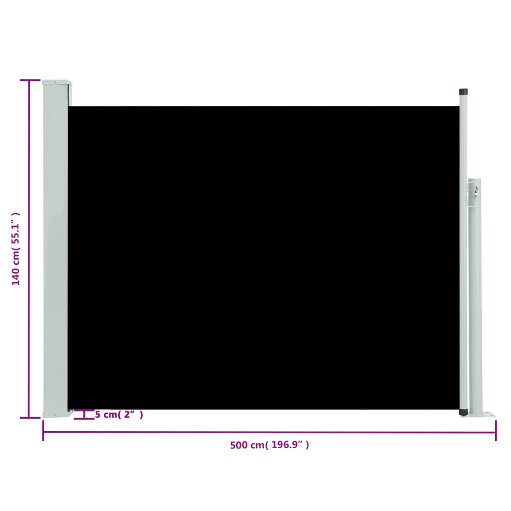 vidaXL Toldo lateral retráctil de jardín negro 140x500 cm