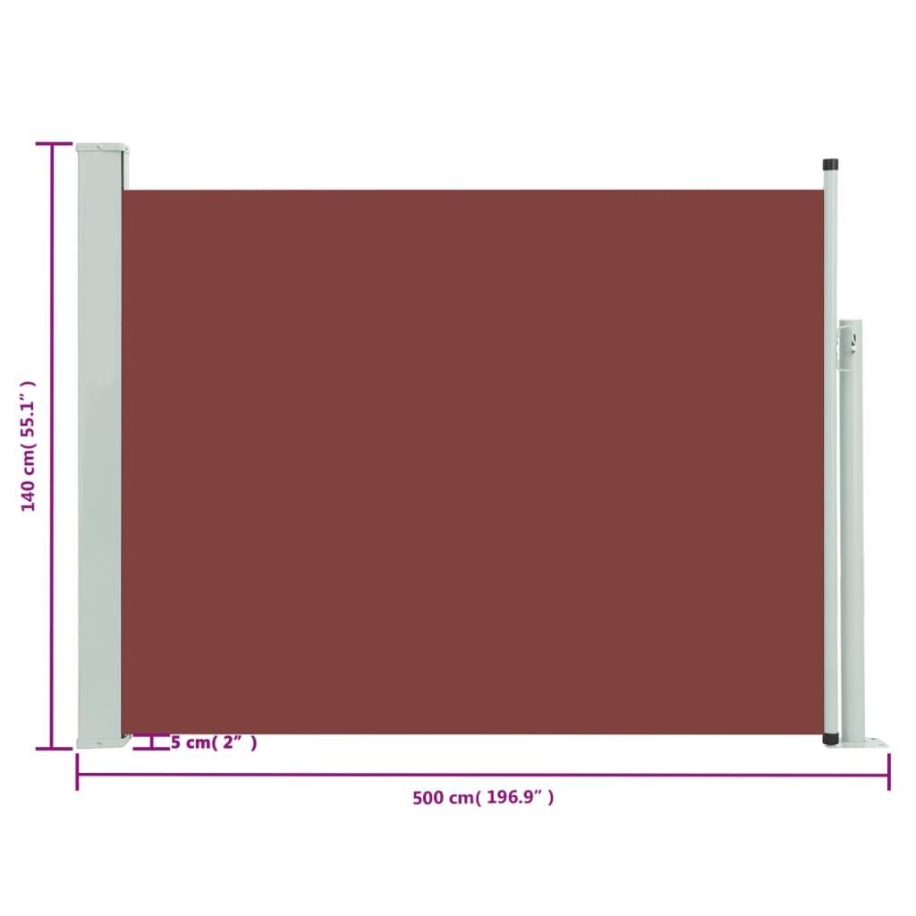 vidaXL Toldo lateral retráctil de jardín marrón 140x500 cm