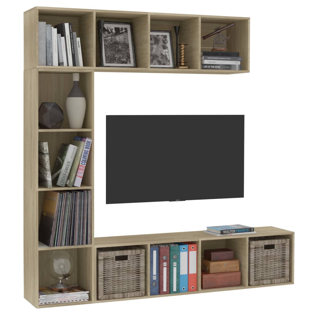 vidaXL Mueble de TV y librería 3 piezas roble Sonoma 180x30x180 cm