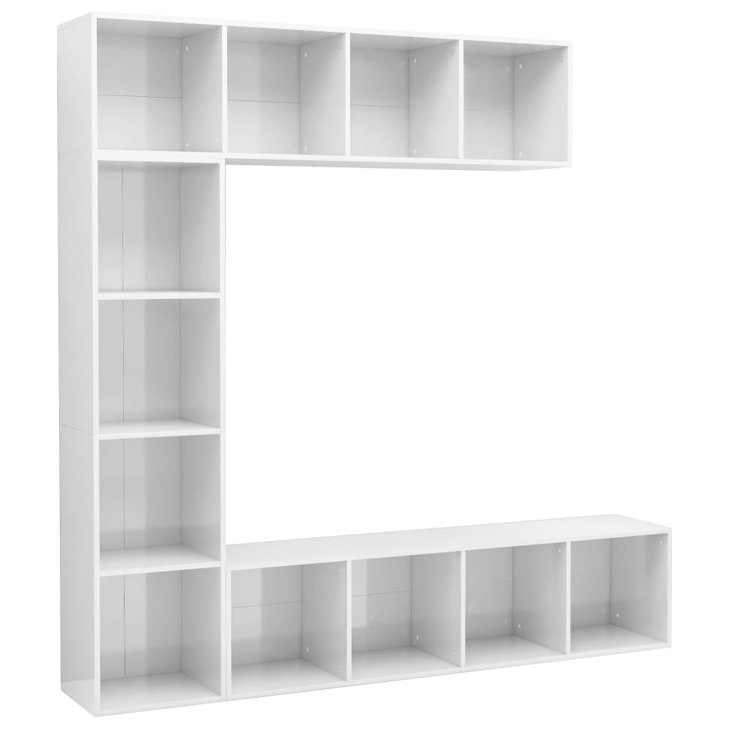 vidaXL Mueble de TV y librería 3 piezas blanco brillo 180x30x180 cm