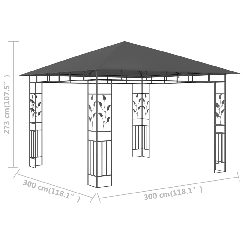 vidaXL Cenador con mosquitera gris antracita 3x3x2,73 m 180 g/m²