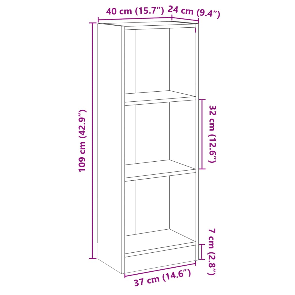 vidaXL Estantería de 3 niveles madera ingeniería blanco 40x24x109 cm